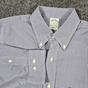 Brooks Brothers Shirt Mens 16 2-3 Blue‎ White Check Regent Non-Iron Button Down